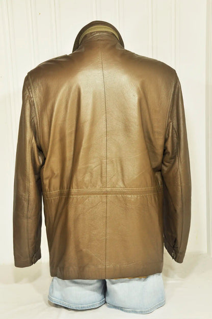 Veste saharienne vintage en cuir beige – Taille M