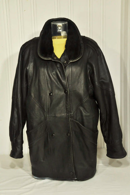 Manteau vintage en cuir noir – Taille M