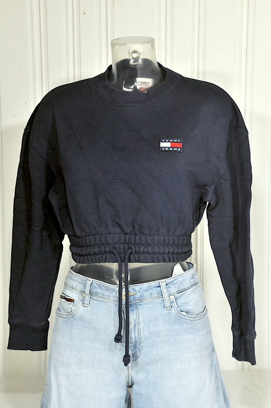 Sweat Crop Vintage Tommy Jeans Bleu Marine – Taille M