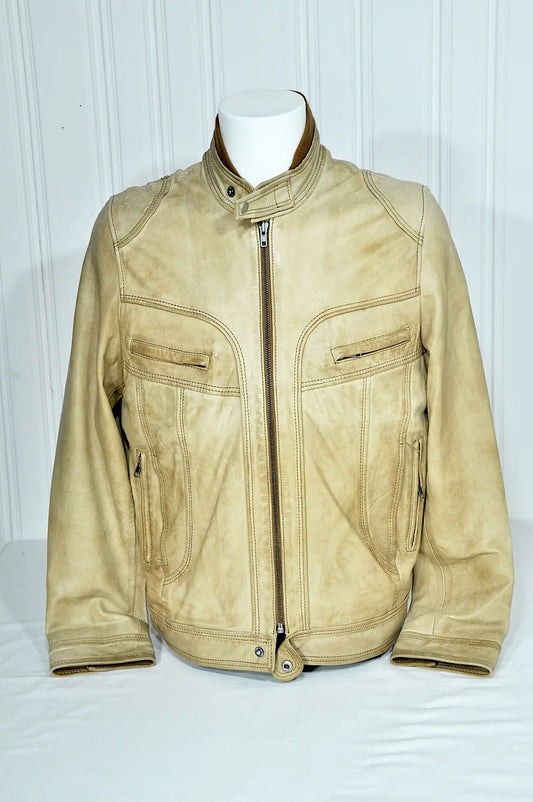 Blouson vintage en cuir beige Abrams – Taille M