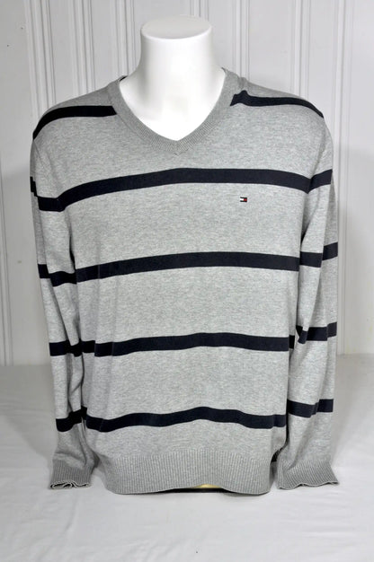 Pull Tommy Hilfiger rayé gris & bleu marine – Taille L