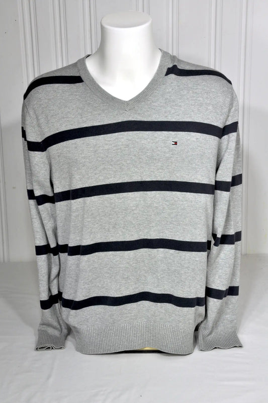 Pull Tommy Hilfiger rayé gris & bleu marine – Taille L