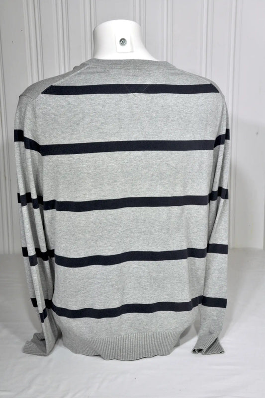 Pull Tommy Hilfiger rayé gris & bleu marine – Taille L