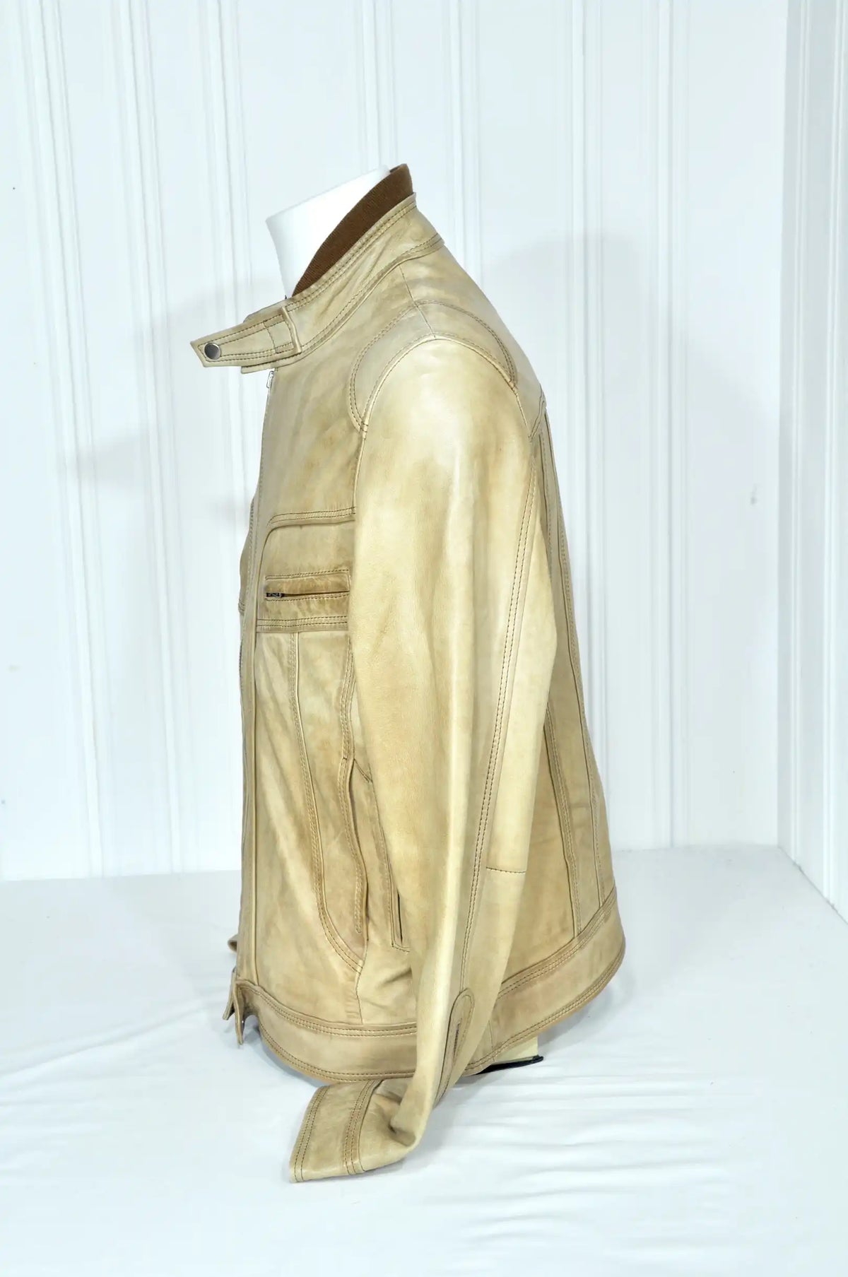 Blouson vintage en cuir beige Abrams – Taille M