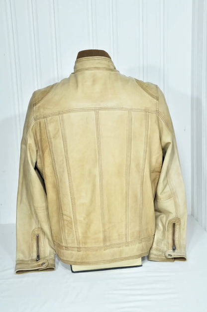 Blouson vintage en cuir beige Abrams – Taille M