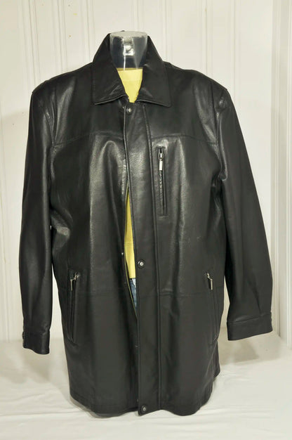 Veste longue en cuir noir – Taille 52