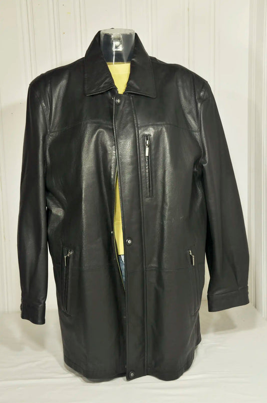 Veste longue en cuir noir – Taille 52