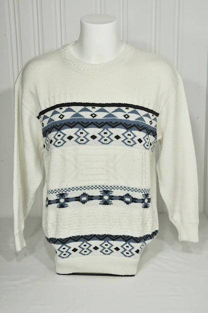 Pull vintage motifs géométriques écru – Taille XL