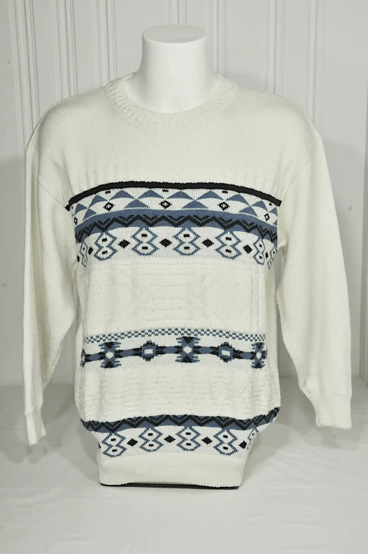 Pull vintage motifs géométriques écru – Taille XL
