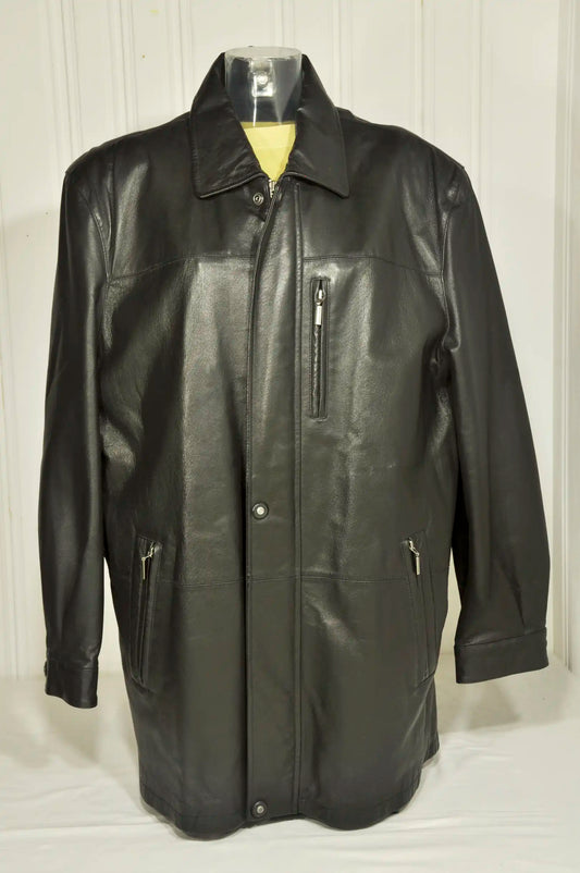 Veste longue en cuir noir – Taille 52