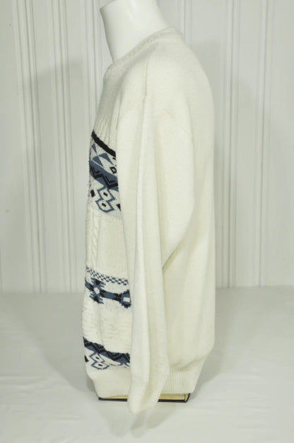 Pull vintage motifs géométriques écru – Taille XL