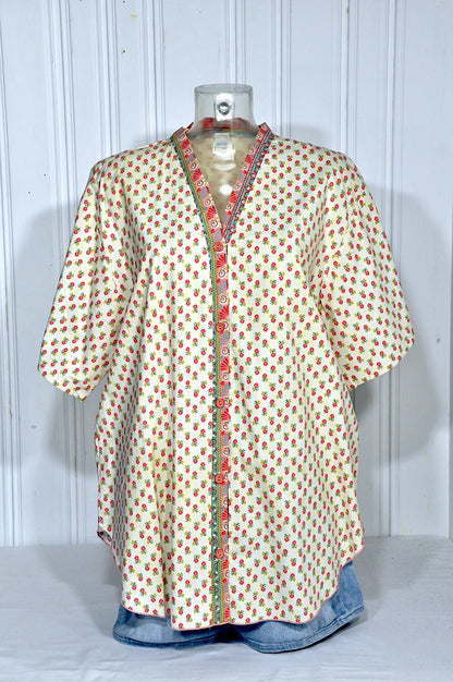 Tunique vintage fleurie en coton – Taille 46/48