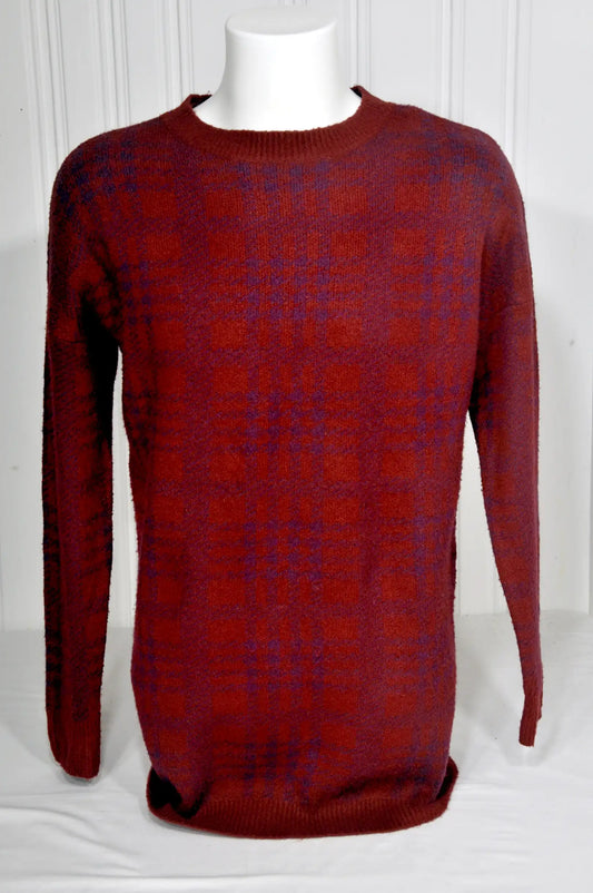 Pull vintage à carreaux bordeaux – Taille M