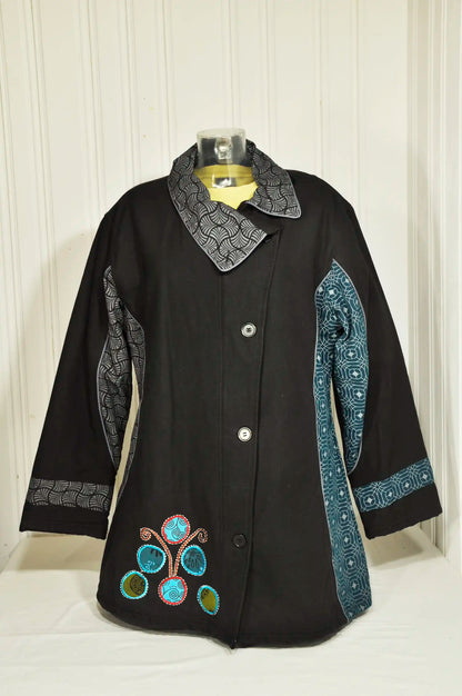 Manteau femme vintage en coton noir – XXXL