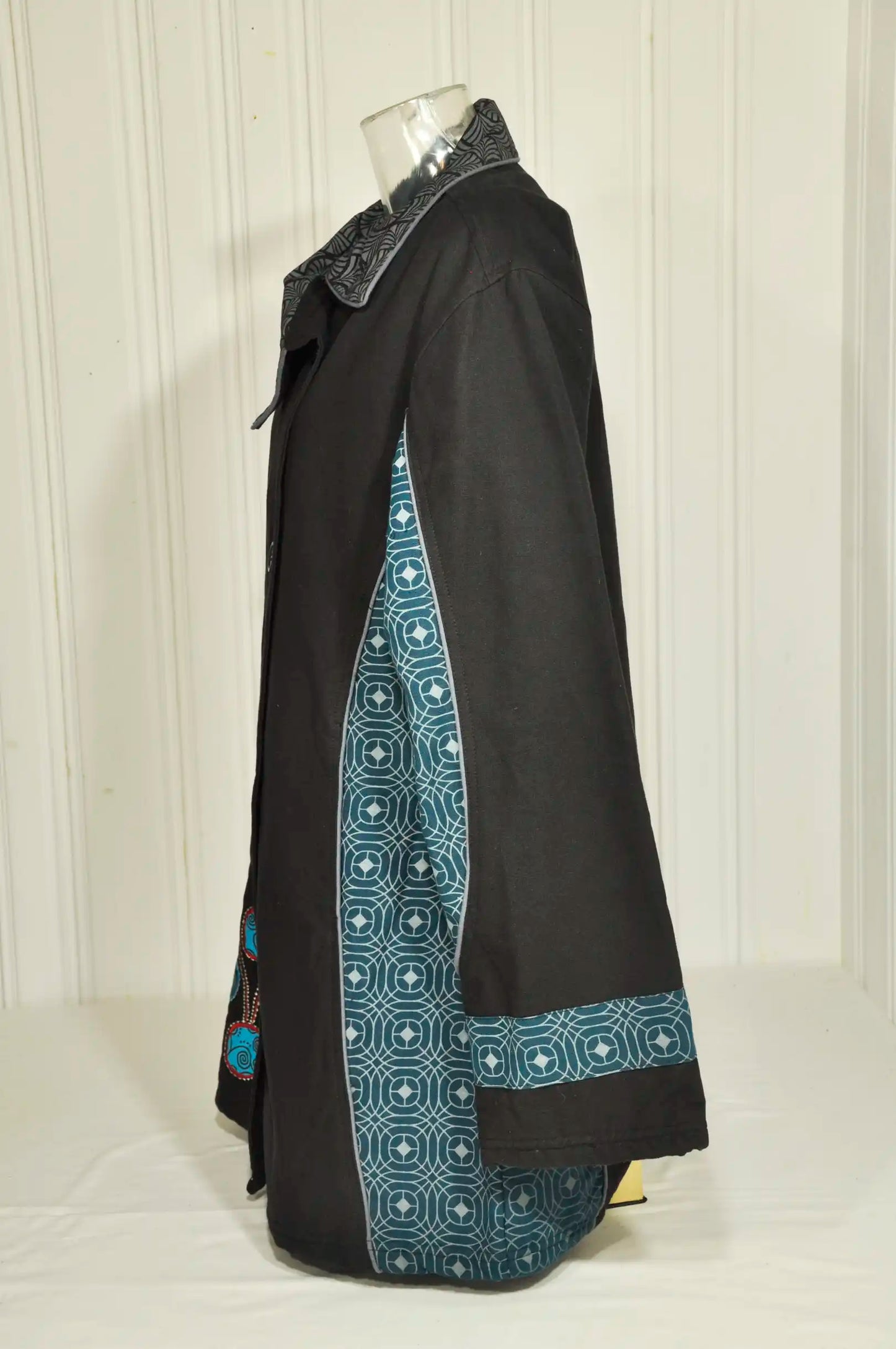 Manteau femme vintage en coton noir – XXXL