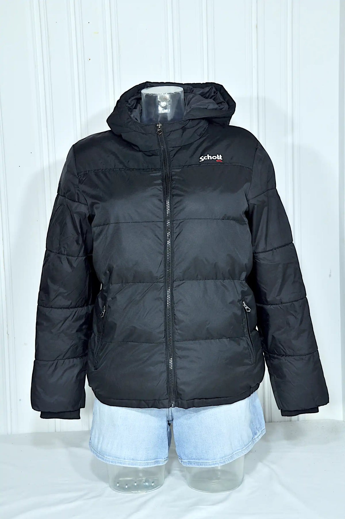 Doudoune Schott NYC noire à capuche – Taille S