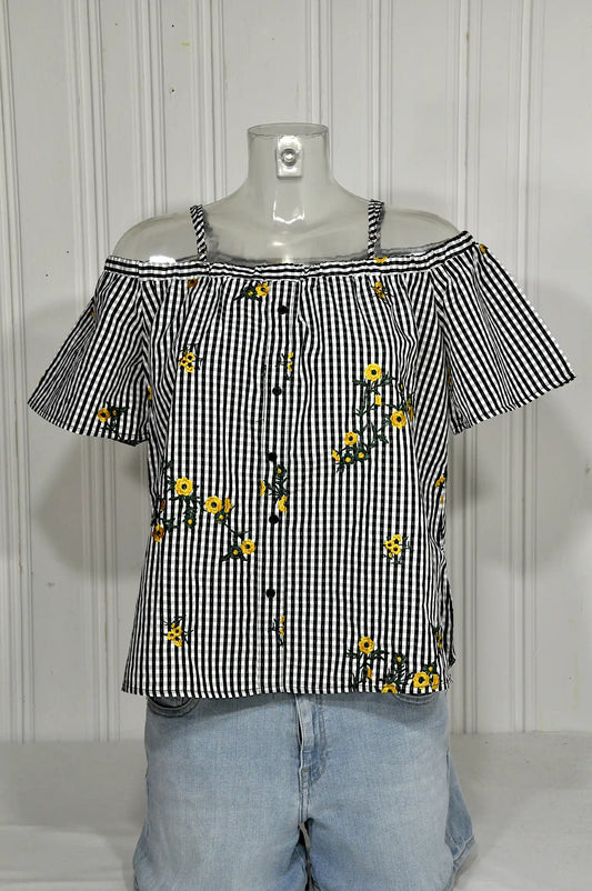 Blouse BLUE VANILLE vintage vichy brodée – Taille 44