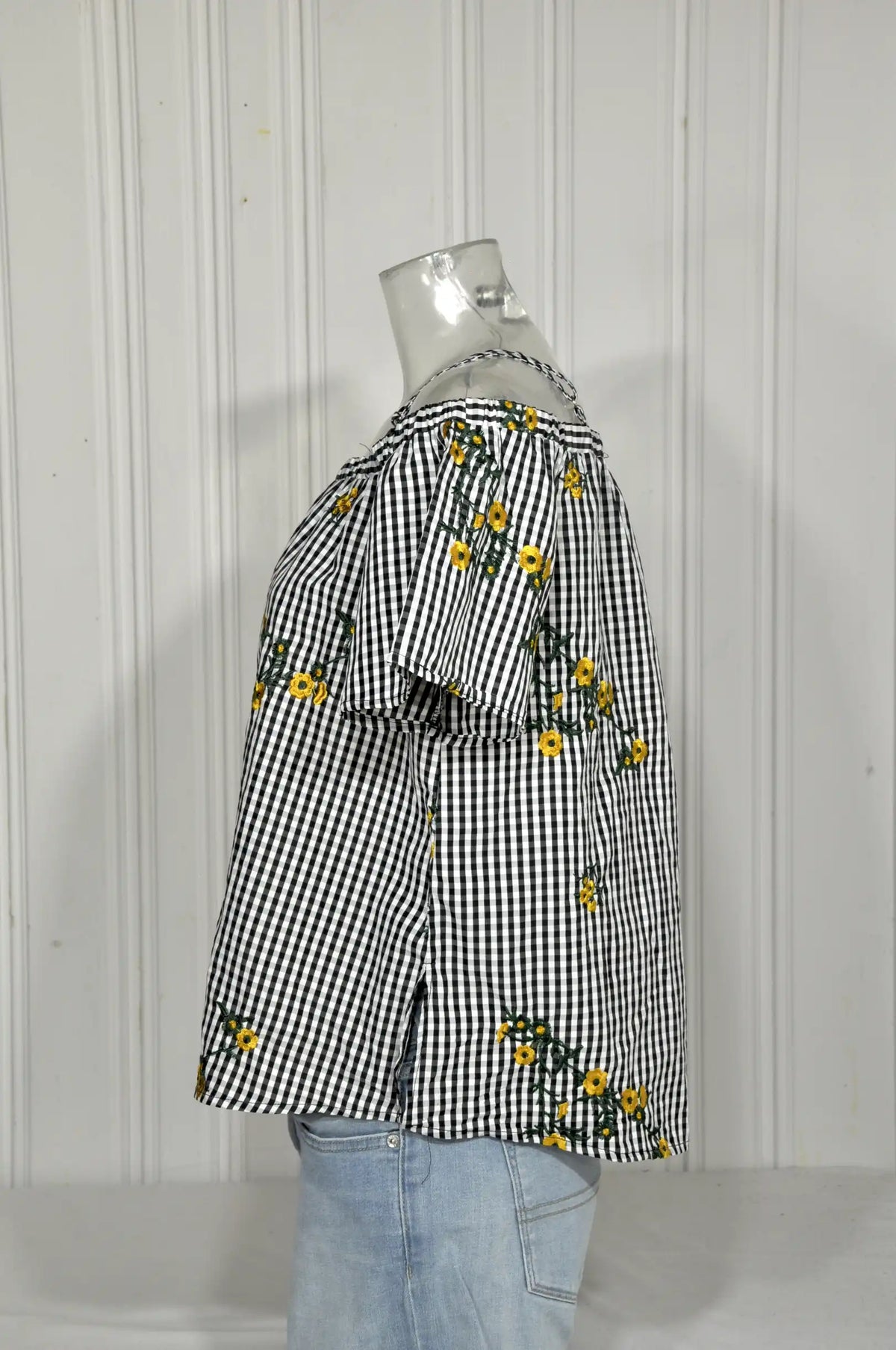 Blouse BLUE VANILLE vintage vichy brodée – Taille 44