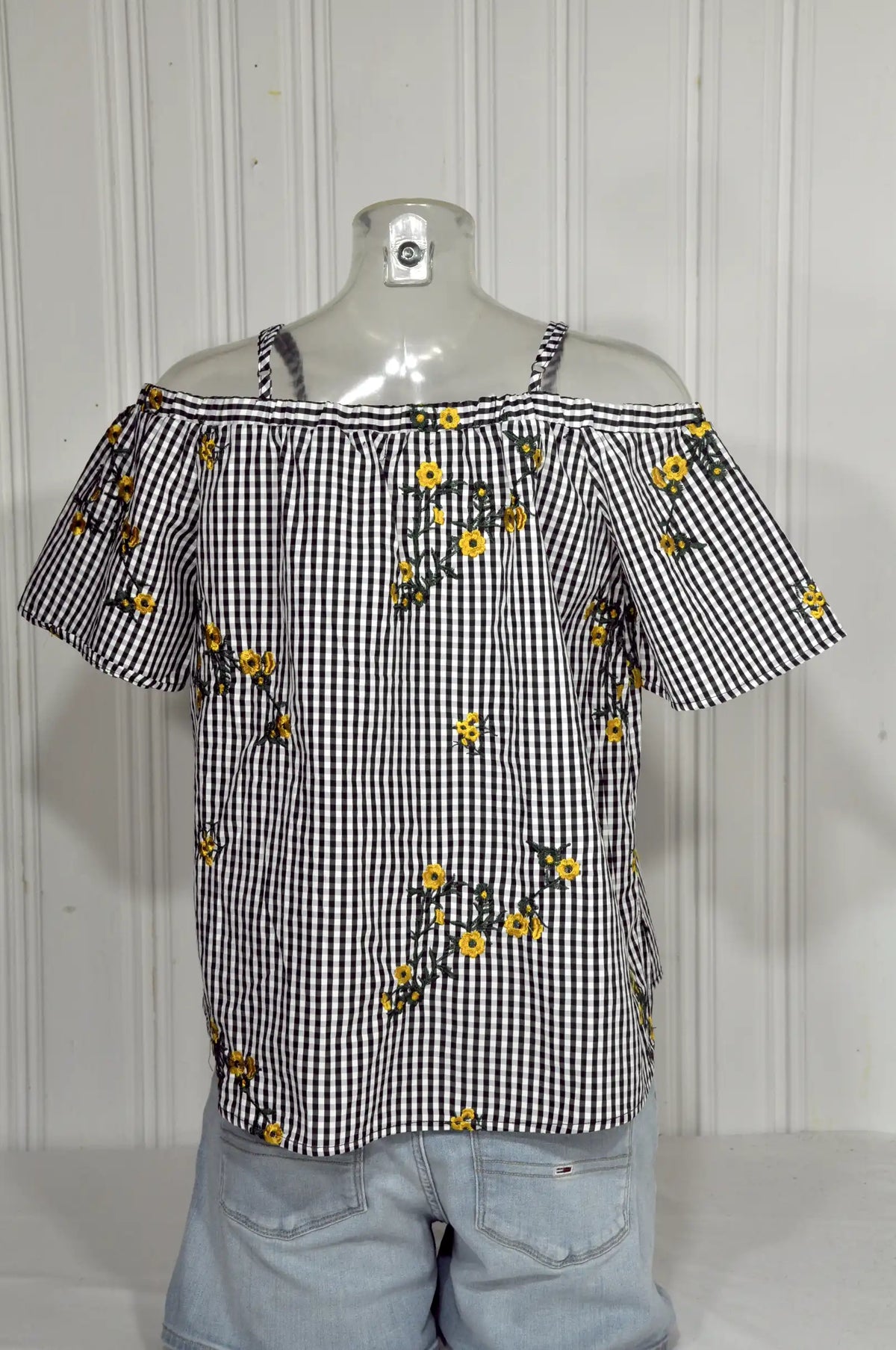 Blouse BLUE VANILLE vintage vichy brodée – Taille 44