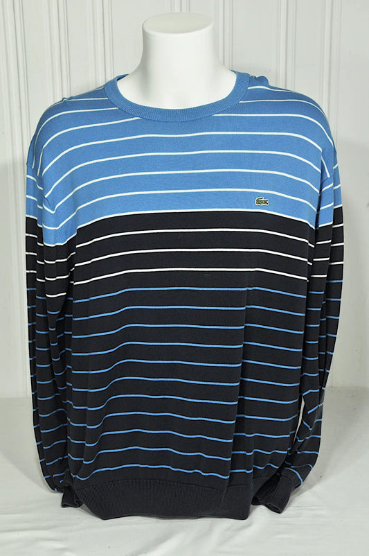 Pull Lacoste vintage rayé bleu et noir – Taille 7 / XXL