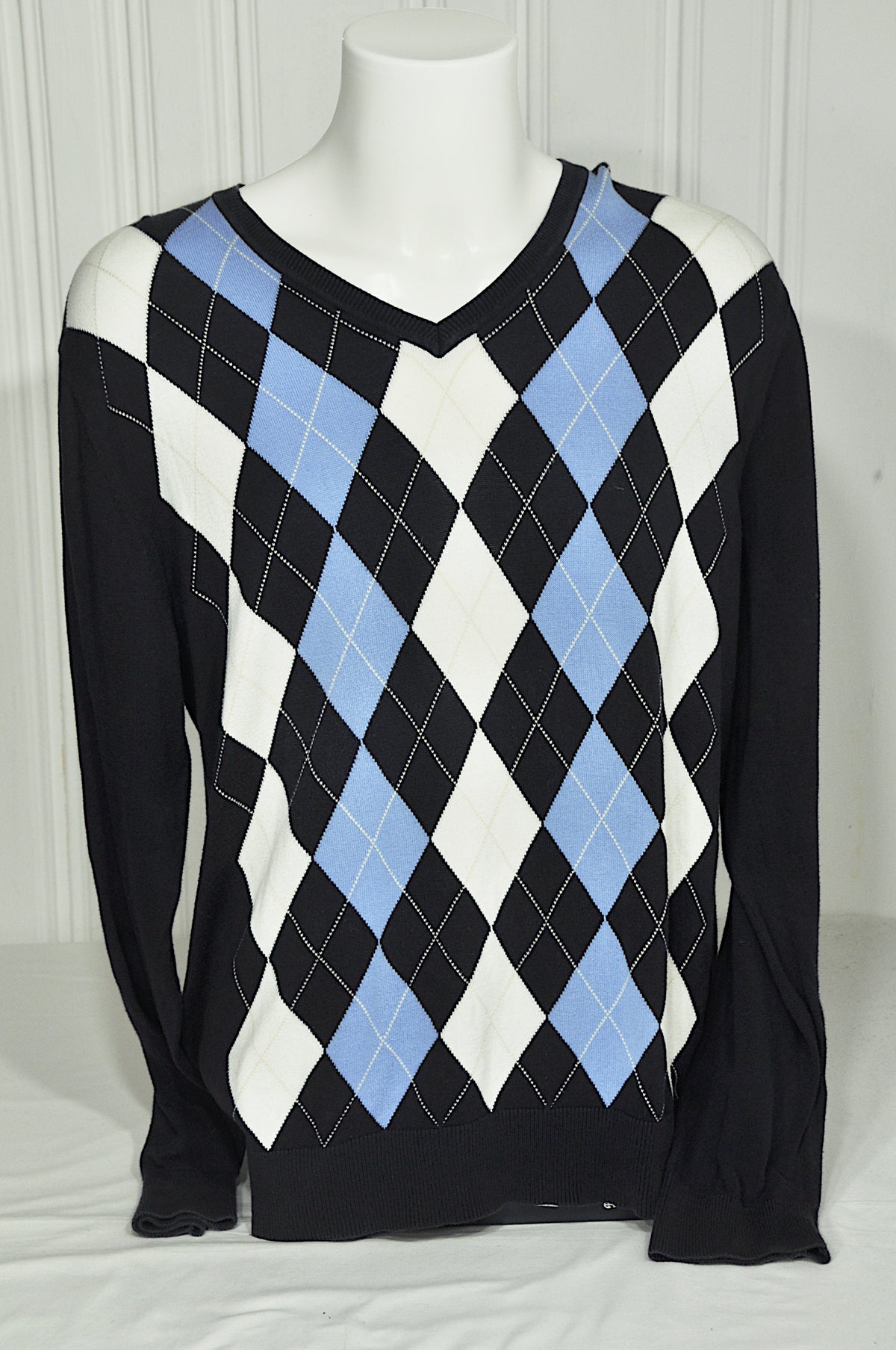Pull vintage Tommy Hilfiger Argyle noir bleu – XXL – 100% coton