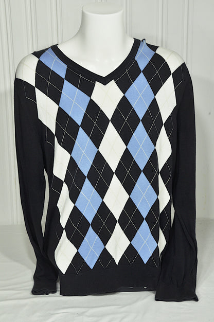 Pull vintage Tommy Hilfiger Argyle noir bleu – XXL – 100% coton