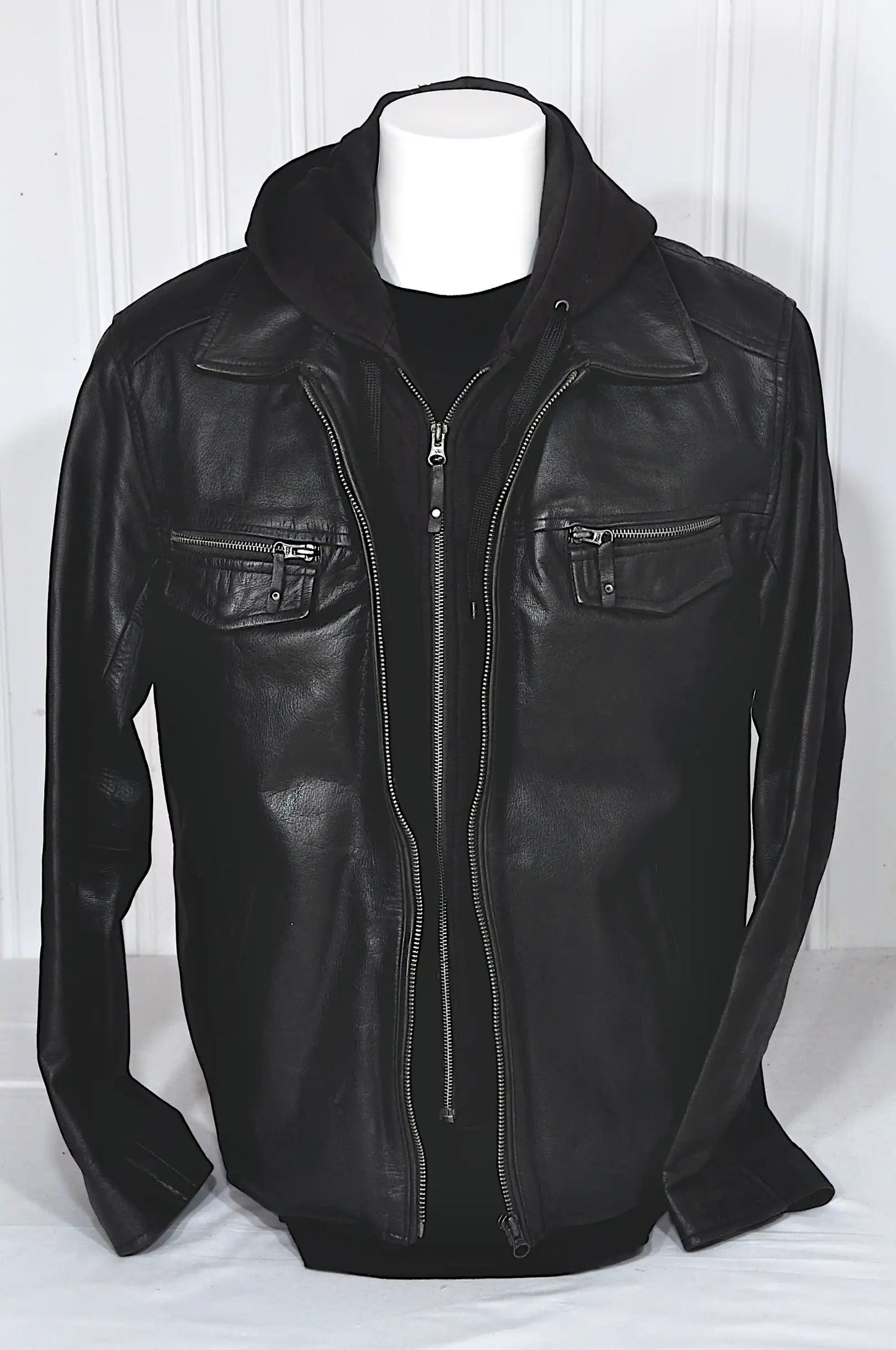 Blouson en cuir marron Celio à capuche – Taille XL