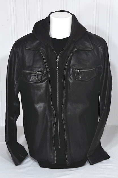 Blouson en cuir marron Celio à capuche – Taille XL