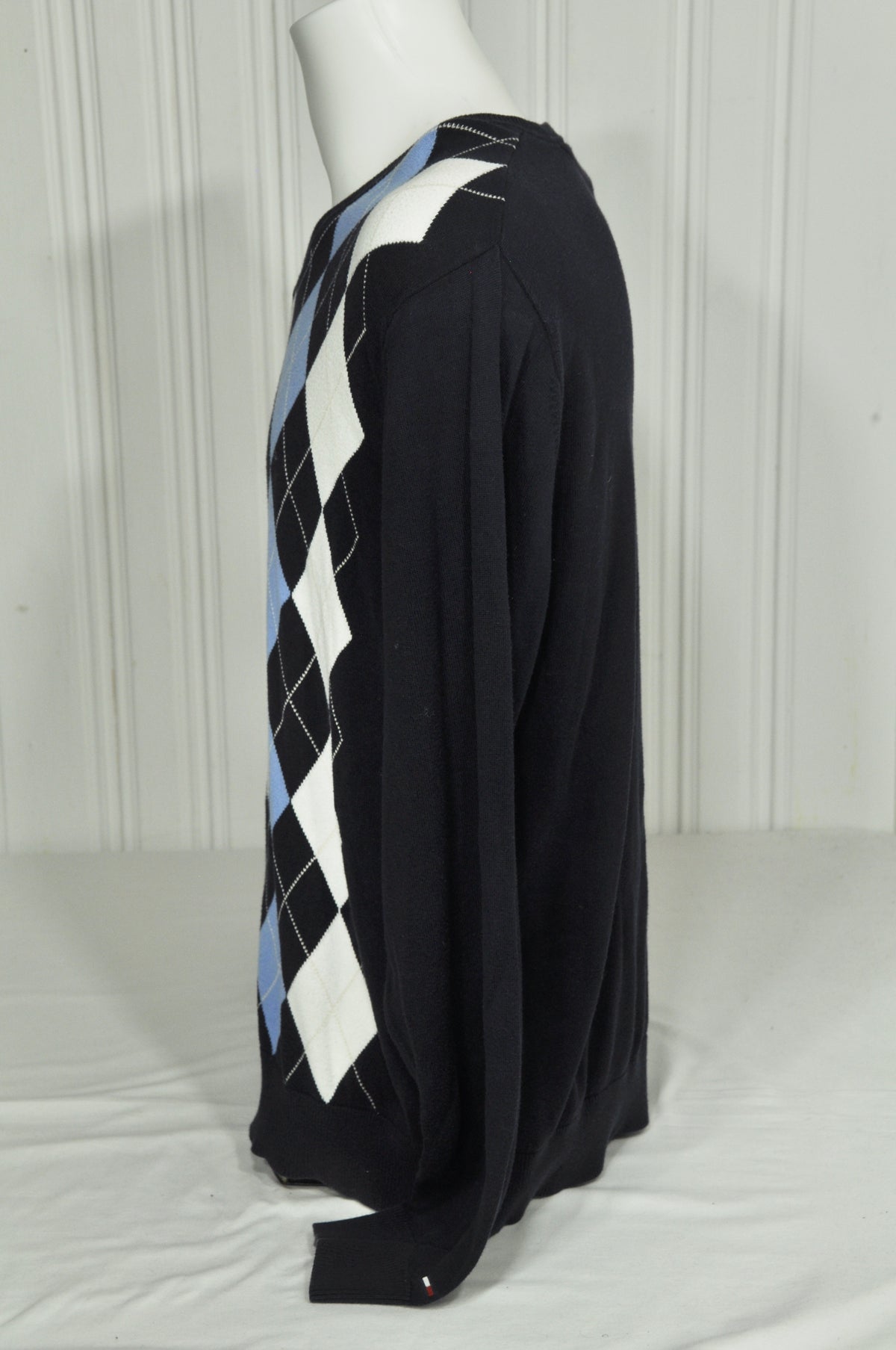 Pull vintage Tommy Hilfiger Argyle noir bleu – XXL – 100% coton