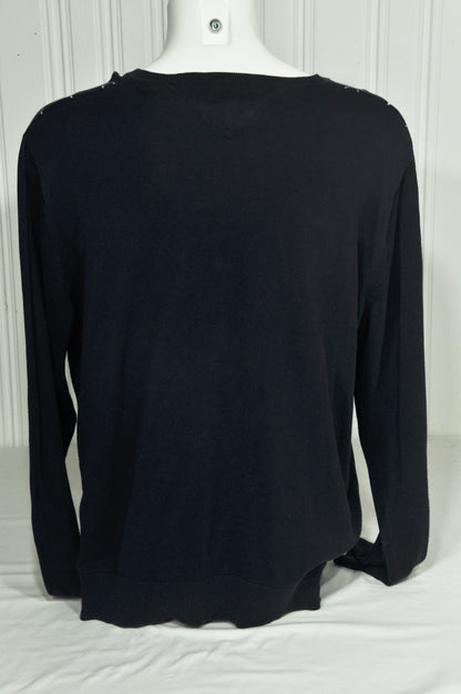 Pull vintage Tommy Hilfiger Argyle noir bleu – XXL – 100% coton