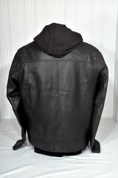 Blouson en cuir marron Celio à capuche – Taille XL