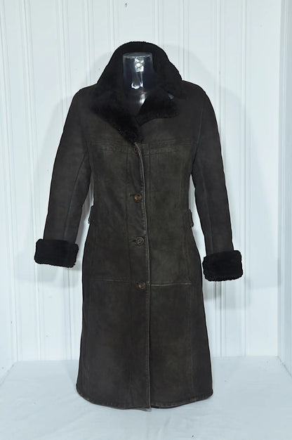 Manteau vintage femme en daim marron – Taille S