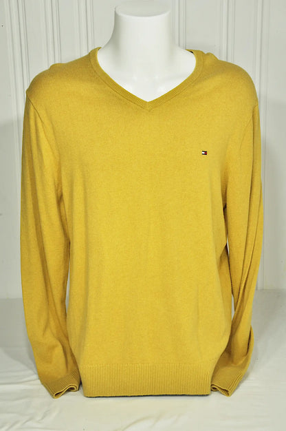 Pull Tommy Hilfiger homme jaune moutarde – Coton & cachemire – XXL