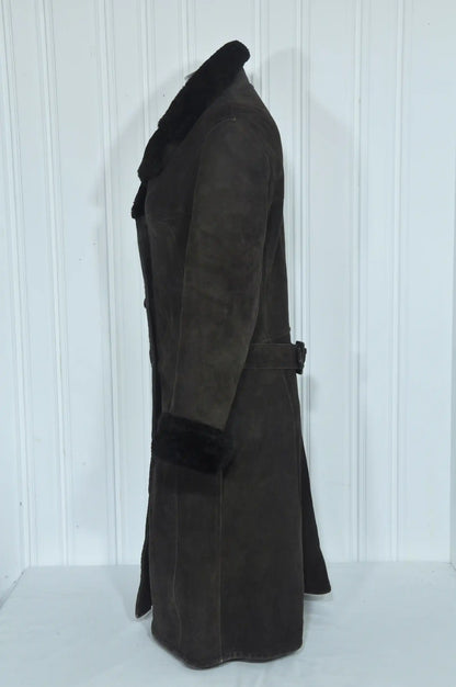 Manteau vintage femme en daim marron – Taille S