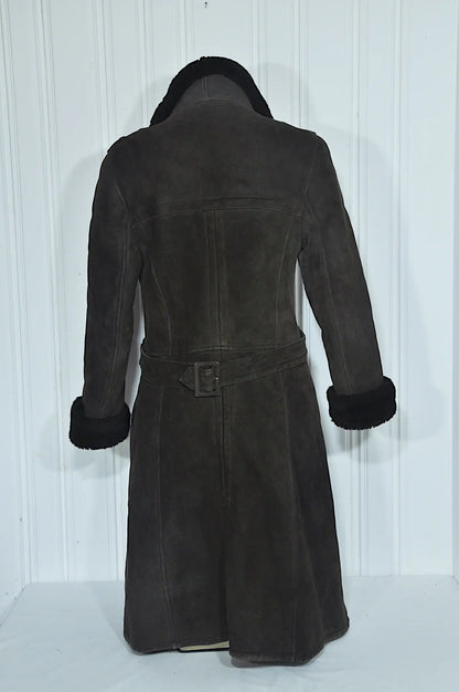 Manteau vintage femme en daim marron – Taille S