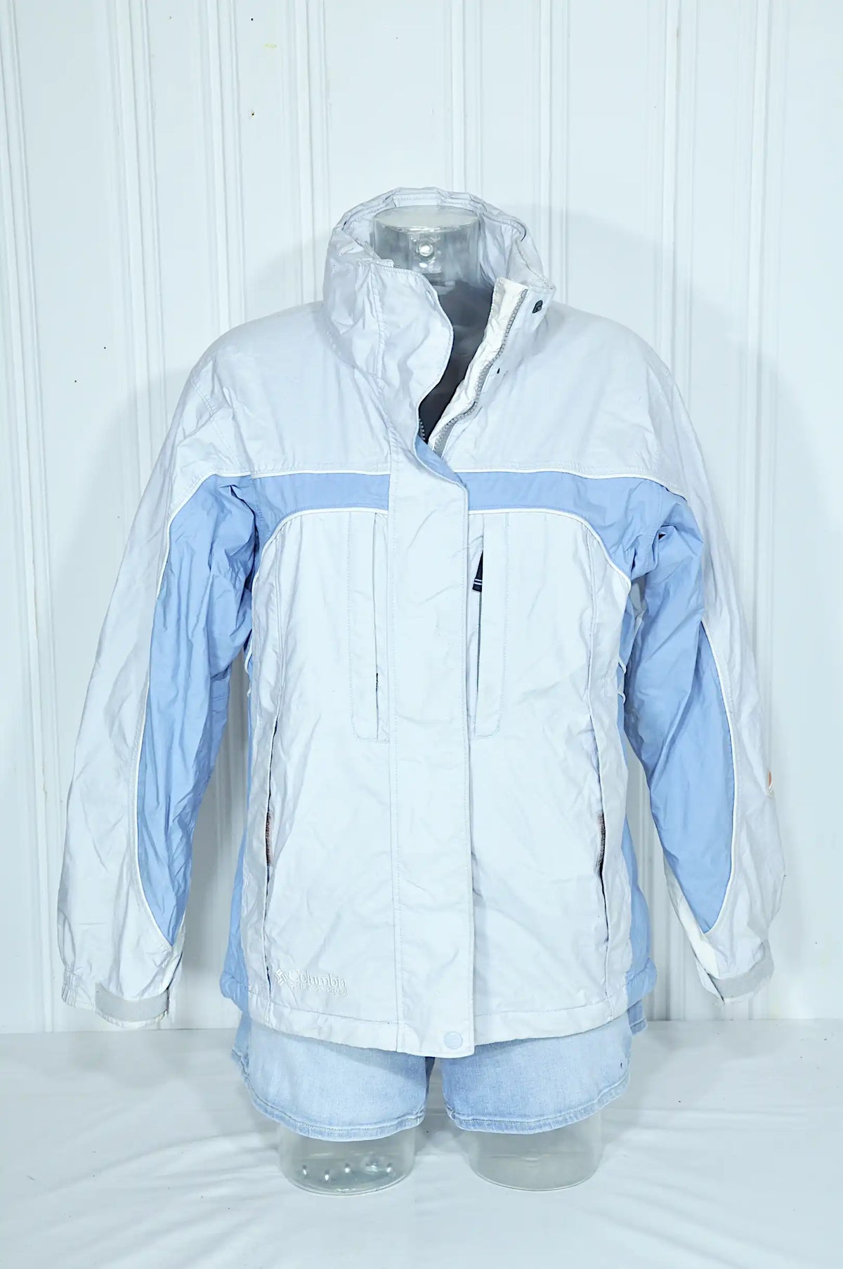 Veste de ski Columbia femme bleu clair et blanc – Taille M