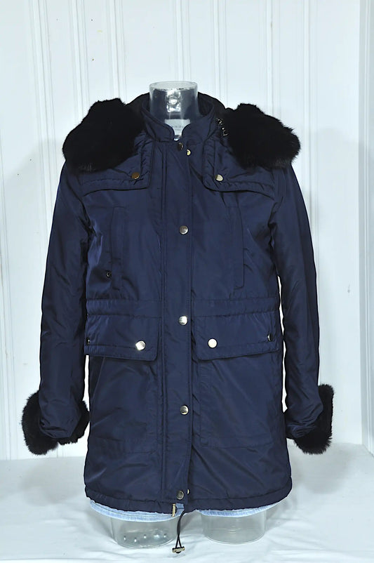 Parka femme SANDRO bleu marine à capuche – Taille 1 (S)