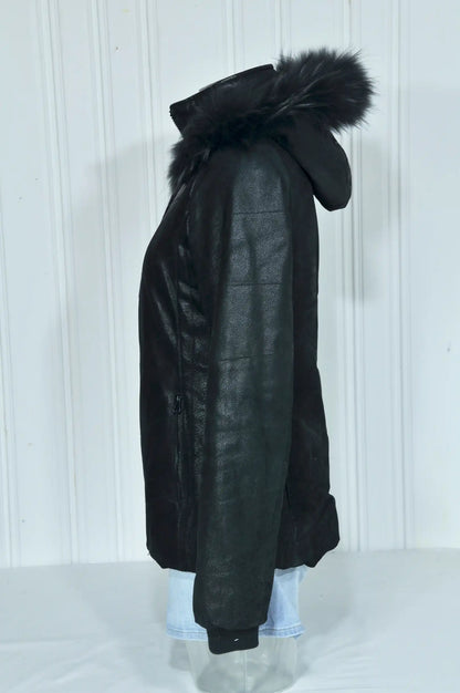 Veste en cuir noir Verazzano à capuche – Taille M