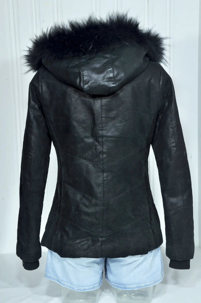 Veste en cuir noir Verazzano à capuche – Taille M