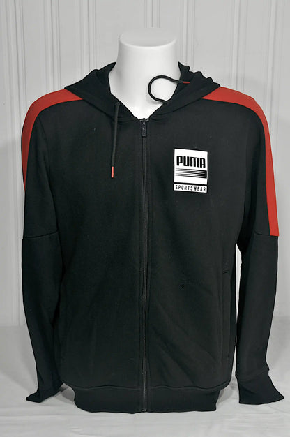Sweat zippé à capuche Puma noir & rouge – Taille M