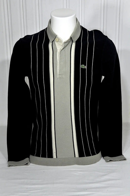 Polo Lacoste Vintage Manches Longues Noir & Gris – Taille S