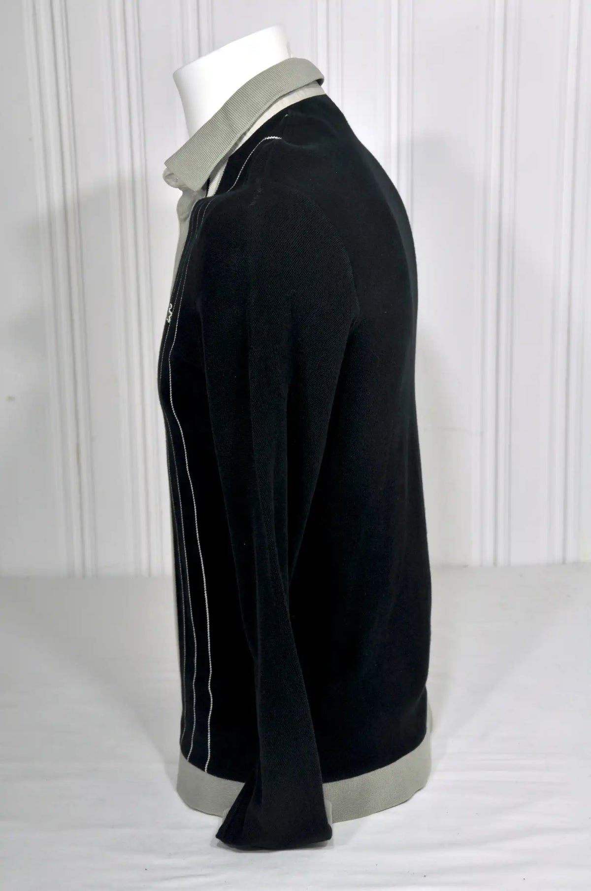 Polo Lacoste Vintage Manches Longues Noir & Gris – Taille S