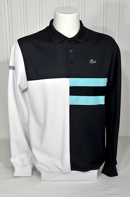 Polo Lacoste Manches Longues Color Block Noir Blanc Turquoise – Taille L