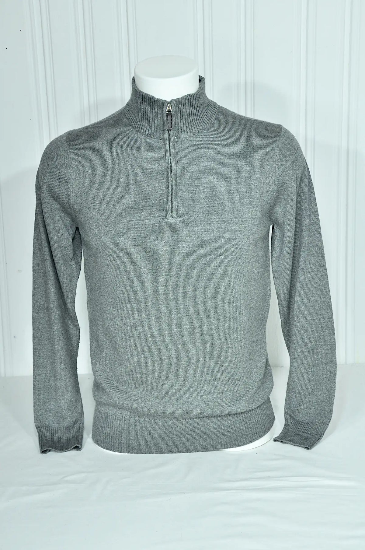 Pull homme gris en cachemire et laine – Col camionneur zippé – Taille S