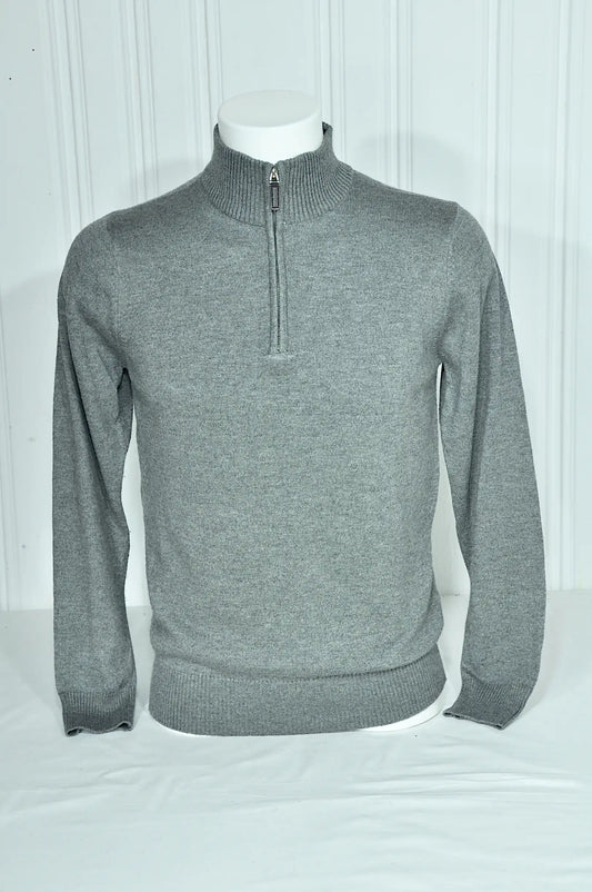 Pull homme gris en cachemire et laine – Col camionneur zippé – Taille S