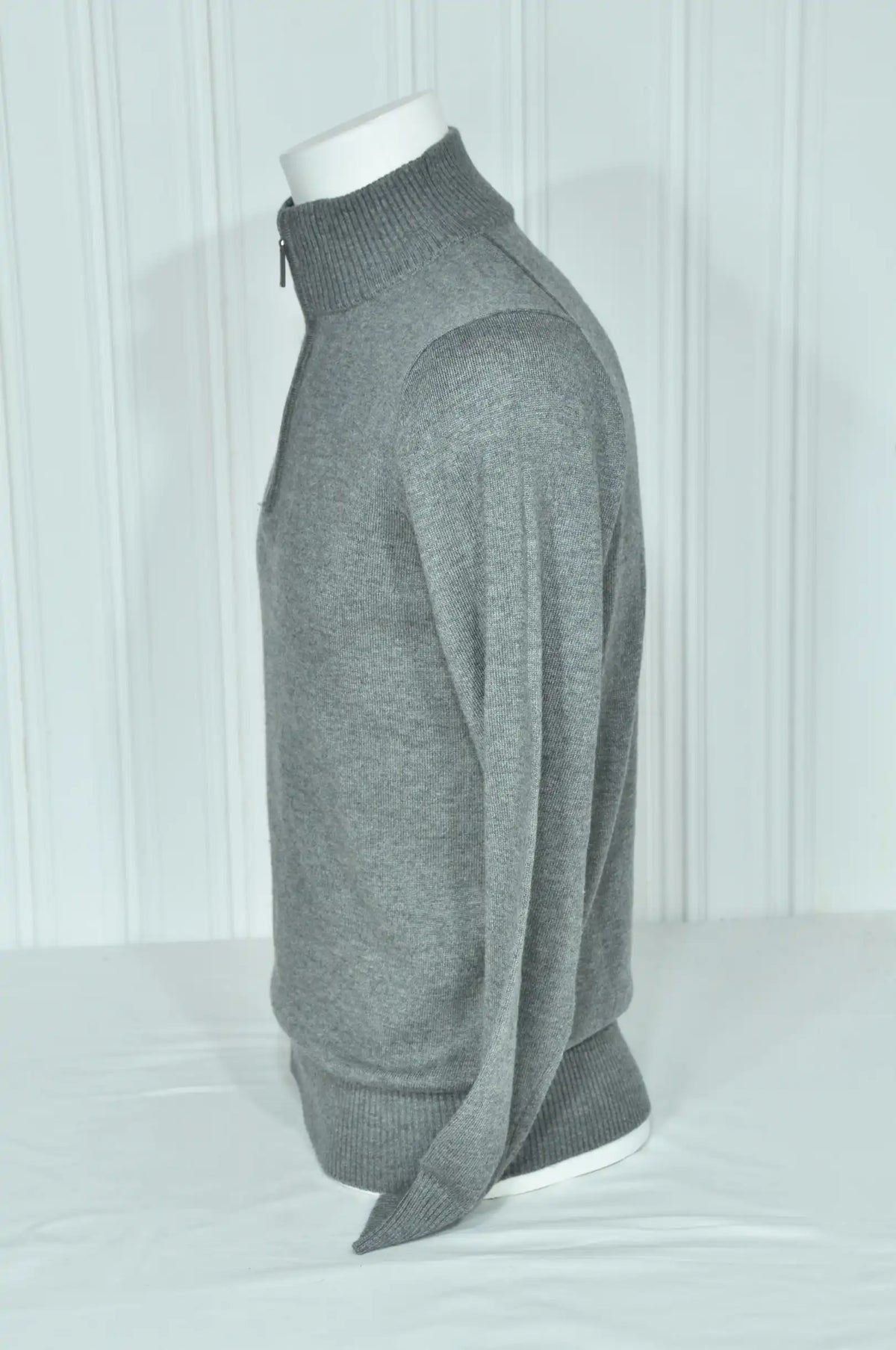 Pull homme gris en cachemire et laine – Col camionneur zippé – Taille S