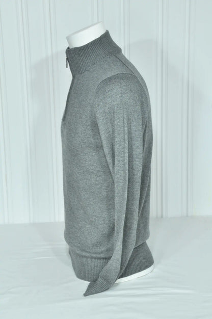 Pull homme gris en cachemire et laine – Col camionneur zippé – Taille S