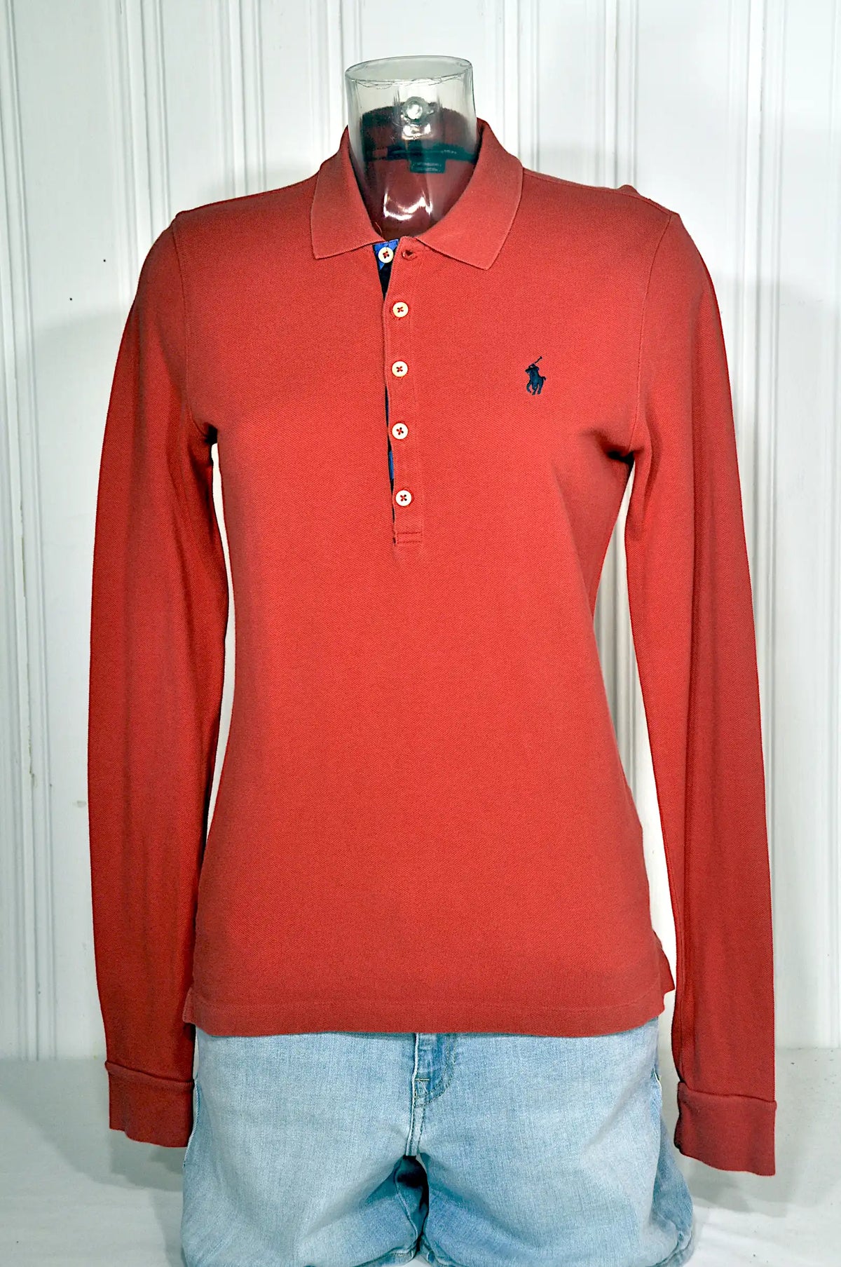 Polo Ralph Lauren Femme Rouge Brique Manches Longues – Taille M
