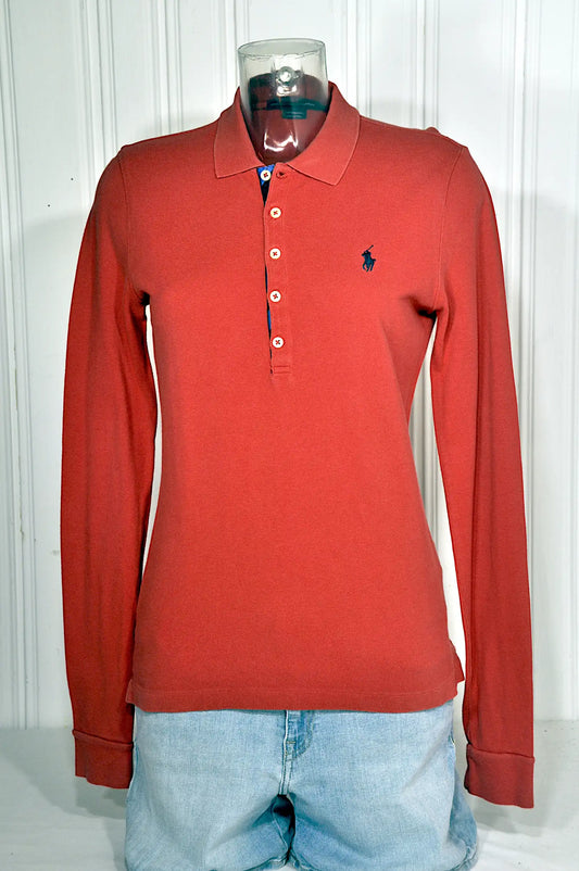 Polo Ralph Lauren Femme Rouge Brique Manches Longues – Taille M