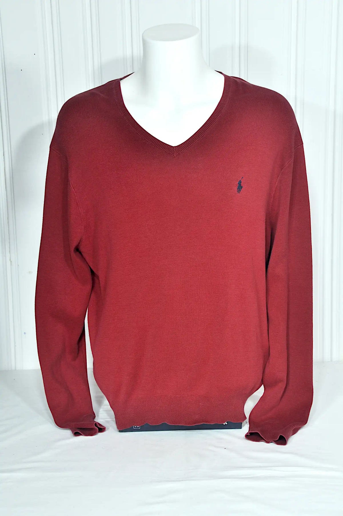 Pull Polo Ralph Lauren homme rouge brique – Col V – Taille XL